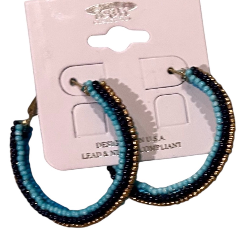 Beaded Hoop Earrings in Turquoise and black